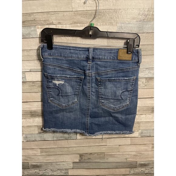 Women’s American eagle high-rise mini skirt medium wash distressed size 4 - Picture 6 of 10